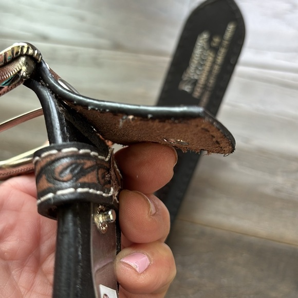 Nocona Genuine Leather,tooled,Western Aztec pattern seed bead,removable buckle - Picture 8 of 13